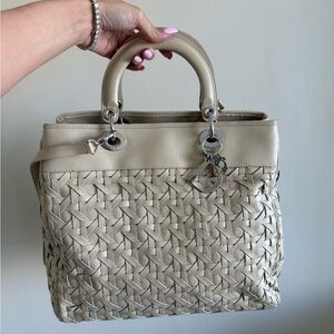 CHRISTIAN DIOR AVENUE LEATHER WOVEN BEIGE LARGE BAG 100% AUTHENTIC